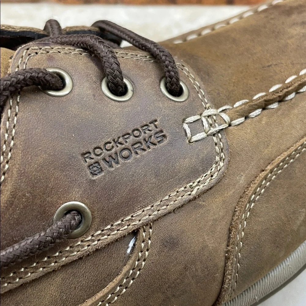 Rockport Shoes Size 9 M Brown Leather Lace Up Moc Toe Slip Resistant Works